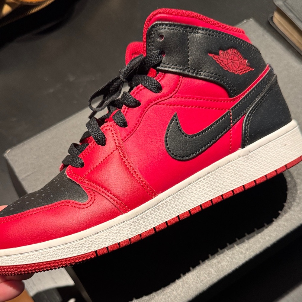 Air Jordan 1 Mid Black and Red High-Top Sneakers
